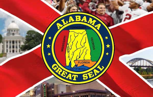 Alabama state flag and landmarks