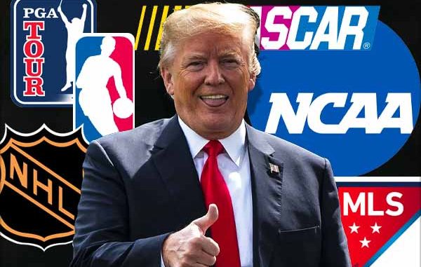 Trump with sport logos