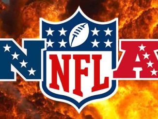 logos for the NFL, AFC, and NFC in front of an explosion