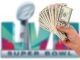 a hand full of cash reaching out to a Super Bowl LVII logo