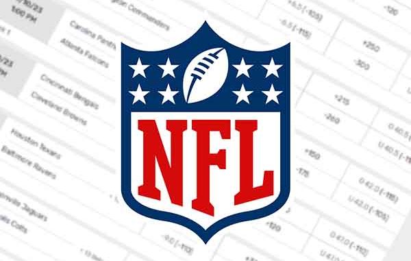 an NFL logo above Week 1 betting lines for the 2023-24 season