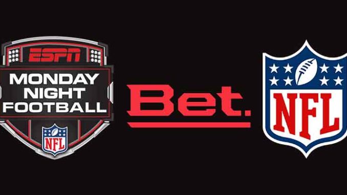 logos for ESPN Monday Night Football, ESPN Bet Sportsbook App, and the NFL