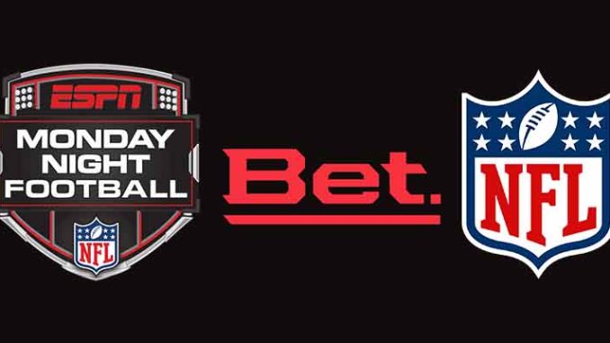 ESPN Bet NFL Gambling Policy logos for ESPN Monday Night Football, ESPN Bet Sportsbook App, and the NFL