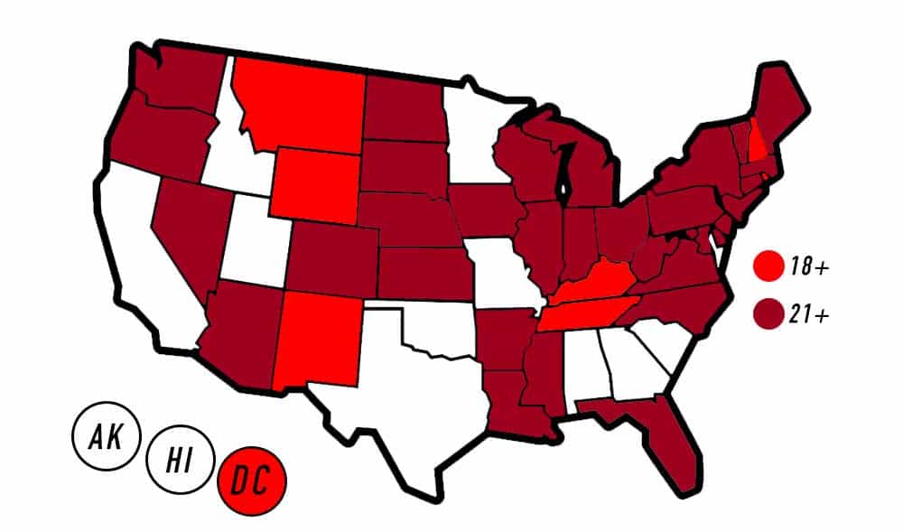 2024 US Sports Gambling Age Map