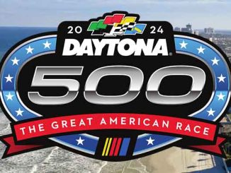 Daytona 500 2024 logo over Daytona Beach, Florida