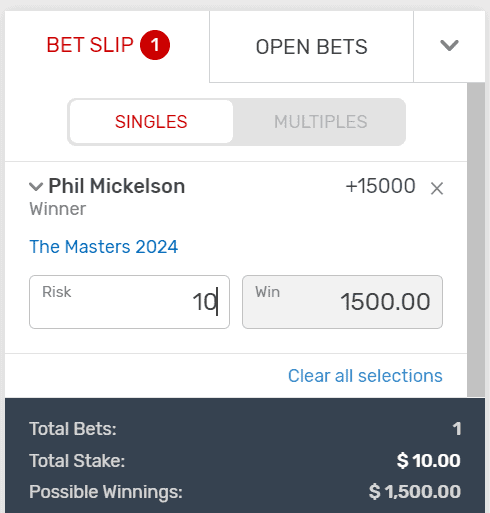 betting on Phil Mickelson to win The Masters in 2024