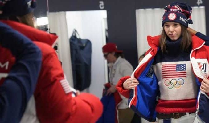 Team USA player looks at herself in mirror