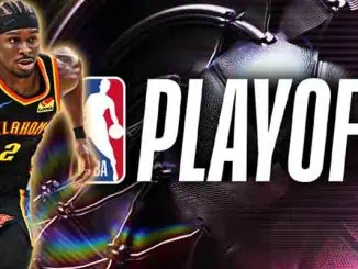 SGA in front of NBA logo