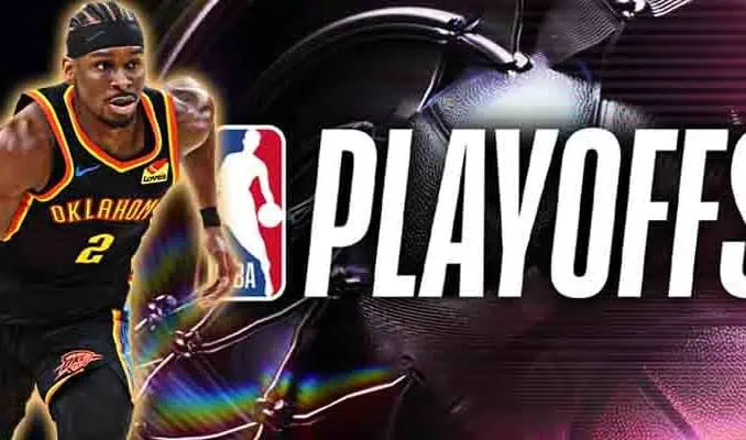 SGA in front of NBA logo