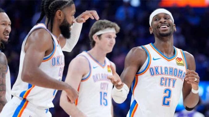 OKC Thunder laughing on court